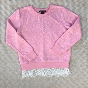 Blush & Bloom Pink Floral Top White Lace Trim